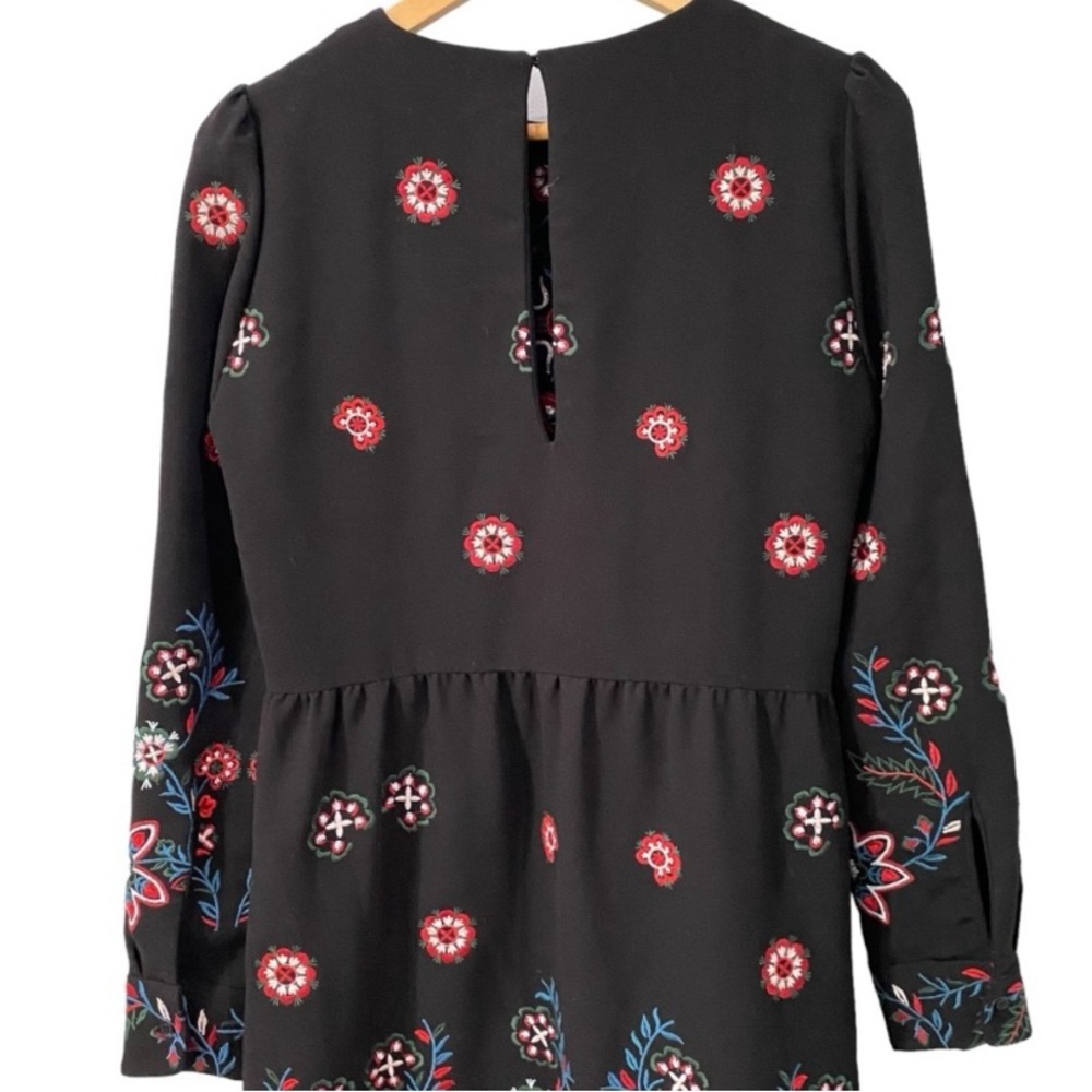 Zara Midi Floral Runways Fav Embroidered Long Sleeves Black Dress M - Picture 6 of 13